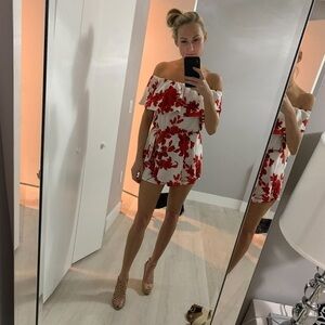 New Vici Privy White and Red Silk Romper Dress